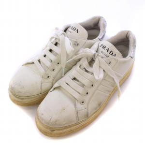 PRADA ローカットスニーカー シューズ 厚底 レザー ロゴ 37.5 白 ホワイト /BB
