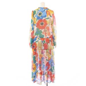 Diagram フレアワンピース マキシ ロング 長袖 バンドカラー シアー シースルー 花柄 36 マルチカラー /BB