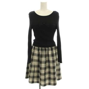 ニット切替 ワンピース 6242370 ひざ丈 チェック柄 34 黒 ブラック /G