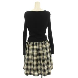 René ニット切替 ワンピース 6242370 ひざ丈 チェック柄 34 黒 ブラック /G