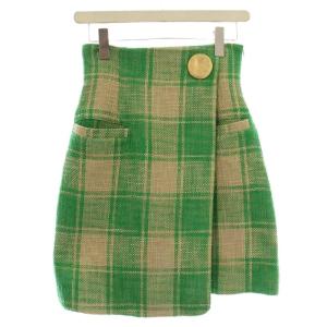 23SS ツイード ラップミニスカート SWFS232135 チェック スカート 0 ベージュ 緑 /G