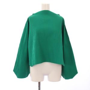 カットソー 長袖 ボトルネック ショート丈 プリーツ加工 ストレッチ F 緑 グリーン /BB