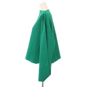 me ISSEY MIYAKE カットソー 長袖 ボトルネック ショート丈 プリーツ加工 ストレッチ F 緑 グリーン /BB