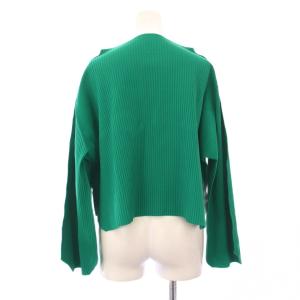 me ISSEY MIYAKE カットソー 長袖 ボトルネック ショート丈 プリーツ加工 ストレッチ F 緑 グリーン /BB