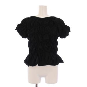 25SS シャーリングホイップTシャツ カットソー 半袖 クルーネック ストレッチ ギャザー F 黒 ブラック