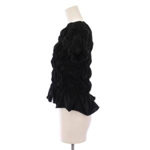 CAPRICIEUX LE'MAGE 25SS シャーリングホイップTシャツ カットソー 半袖 クルーネック ストレッチ ギャザー F 黒 ブラック