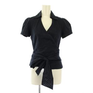 シャツ ブラウス 半袖 スキッパー リボン 38 黒 ブラック /BB