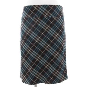 タイトスカート ひざ丈 ウール 38 黒 ブラック 青 ブルー チェック柄 /GV