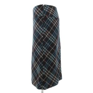 BURBERRY BLUE LABEL タイトスカート ひざ丈 ウール 38 黒 ブラック 青 ブルー チェック柄 /GV