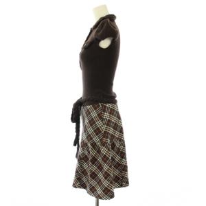 BURBERRY BLUE LABEL フレアワンピース ひざ丈 半袖 ニット チェック柄 ベルト ウール 38 茶 ブラウン /BB JS