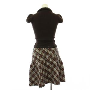 BURBERRY BLUE LABEL フレアワンピース ひざ丈 半袖 ニット チェック柄 ベルト ウール 38 茶 ブラウン /BB JS