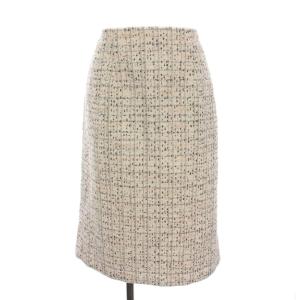 22SS ミックスツィード タイトスカート ひざ丈 36 白 グレー 1022111103001360
