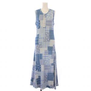 フレアワンピース パッチワーク M ブルー