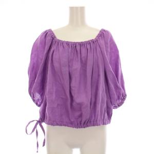 ボリュームスリーブブラウス オフショルダー プルオーバー シャツ リネン 半袖 F パープル MY19SS-BL041