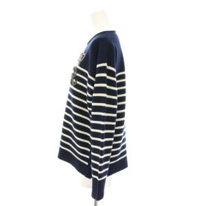 POLO RALPH LAUREN ニット セーター クルーネック 長袖 ボーダー柄 王冠ワッペン ラインストーン XS 紺 ネイビー 白