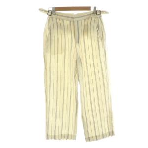 パンツ ストライプ ベルト 麻 リネン 絹 シルク 0 ホワイト ブルー 211697000001 /NQ