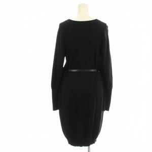 MARY QUANT ニットワンピース 267-403905-010 ひざ丈 ベルト付 長袖 38 黒 ブラック /G