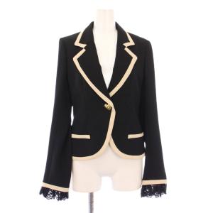テーラードジャケット アウター シングル 総裏地 レース ショート丈 M 黒 ブラック タグ付き /BB