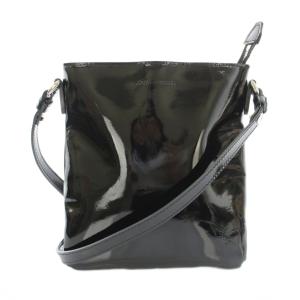 22SS メタリックミニショルダーバッグ スクエア 牛革 パテントレザー ロゴ 黒 ブラック JI-K202