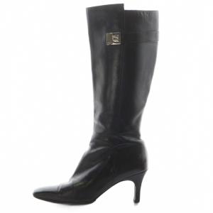 ガンチーニ ロングブーツ アーモンドトゥ ヒール レザー 5.5 黒 ブラック DQ82120 /AN31