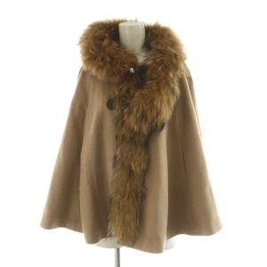 ポンチョ ケープコート ノバチェック ラクーンファー 38 ベージュ E1G10-428-40