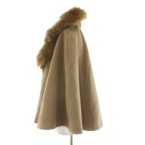 BURBERRY LONDON ポンチョ ケープコート ノバチェック ラクーンファー 38 ベージュ E1G10-428-40