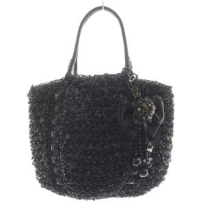 ワイヤーバッグ ハンドバッグ リボン スタッズ フラワーモチーフ 黒 ブラック /AN17