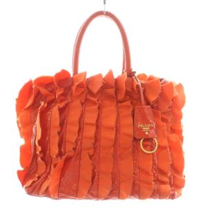 ハンドバッグ トートバッグ フリル エナメル ナイロン オレンジ /AN14 OH