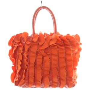PRADA ハンドバッグ トートバッグ フリル エナメル ナイロン オレンジ /AN14 OH