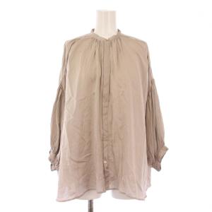 puff-sleeve blouse パフスリーブブラウス シャツ 七分袖 バンドカラー 無地 シルク