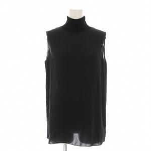 SILK COMBO SL POLL NECK TOP シルクノースリーブブラウス カットソー S 黒