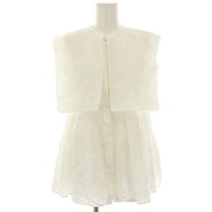 エンブロイダリーノースリーブブラウス シャツ 襟付き 麻 リネン混 1 白 ホワイト 23G302 /HN