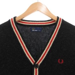 FRED PERRY カーディガン ニット 長袖 ロゴ刺繍 ウール M 紺 ネイビー /GV