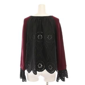 GRACE CONTINENTAL サイドカットワークニットトップ セーター 刺繍 レース 長袖 36 黒 ボルドー 0121343225