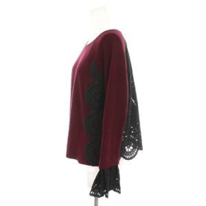 GRACE CONTINENTAL サイドカットワークニットトップ セーター 刺繍 レース 長袖 36 黒 ボルドー 0121343225