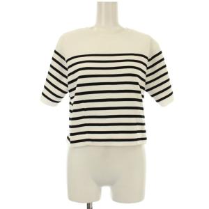 24SS クロップドニット 半袖 ボーダー柄 2 白 ホワイト 黒 ブラック 44255950 /OR