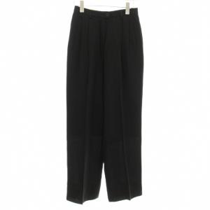 スラックス タックパンツ ジップフライ ストライプ柄 ウール混 40 黒 ブラック H2P6500 H2150