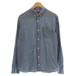 ボタンダウンシャツ ストライプ L ブルー