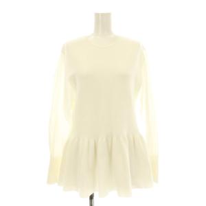 22SS パール付きペプラムニット プルオーバー 長袖 フェイクパール 切替 シルク混 F 白 ホワイト