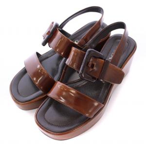 ストラップサンダル スクエアトゥ プラットフォーム 厚底 ベルト 37 茶 ブラウン /BB