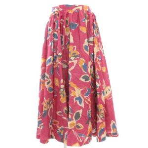 ヴィンテージ フレアスカート ギャザー ロング マキシ M 赤 レッド 総柄 花柄 /GV