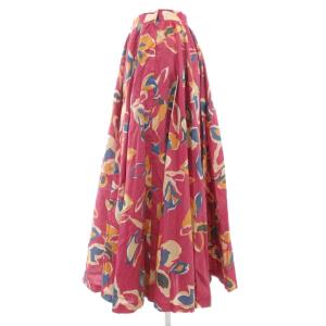 Christian Dior ヴィンテージ フレアスカート ギャザー ロング マキシ M 赤 レッド 総柄 花柄 /GV