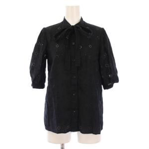 ボウタイシャツ ブラウス リネン 34 ブラック