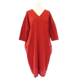 坂尾織物 ワンピース Vネック 七分袖 ひざ丈 赤 /TK