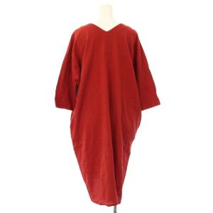 SOU SOU 坂尾織物 ワンピース Vネック 七分袖 ひざ丈 赤 /TK