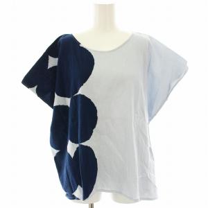 貫頭衣 四角衣 カットソー Tシャツ 半袖 総柄 水色 ライトブルー 紺 ネイビー /HN