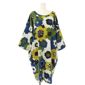坂尾織物 ワンピース 七分袖 ロング 総柄 マルチカラー /TK