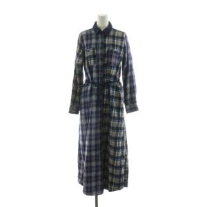 ネルシャツワンピース ロング 長袖 チェック 1 ブルー 700014-390 /NQ