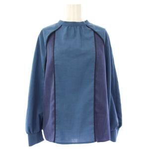 パイピングフレアブラウス 長袖 0 青 ブルー 500500019 /TK