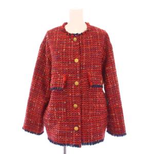 GIOLICAツイードワイドジャケット ノーカラー アウター ショート丈 ウール混 F 赤 レッド 22010370040030